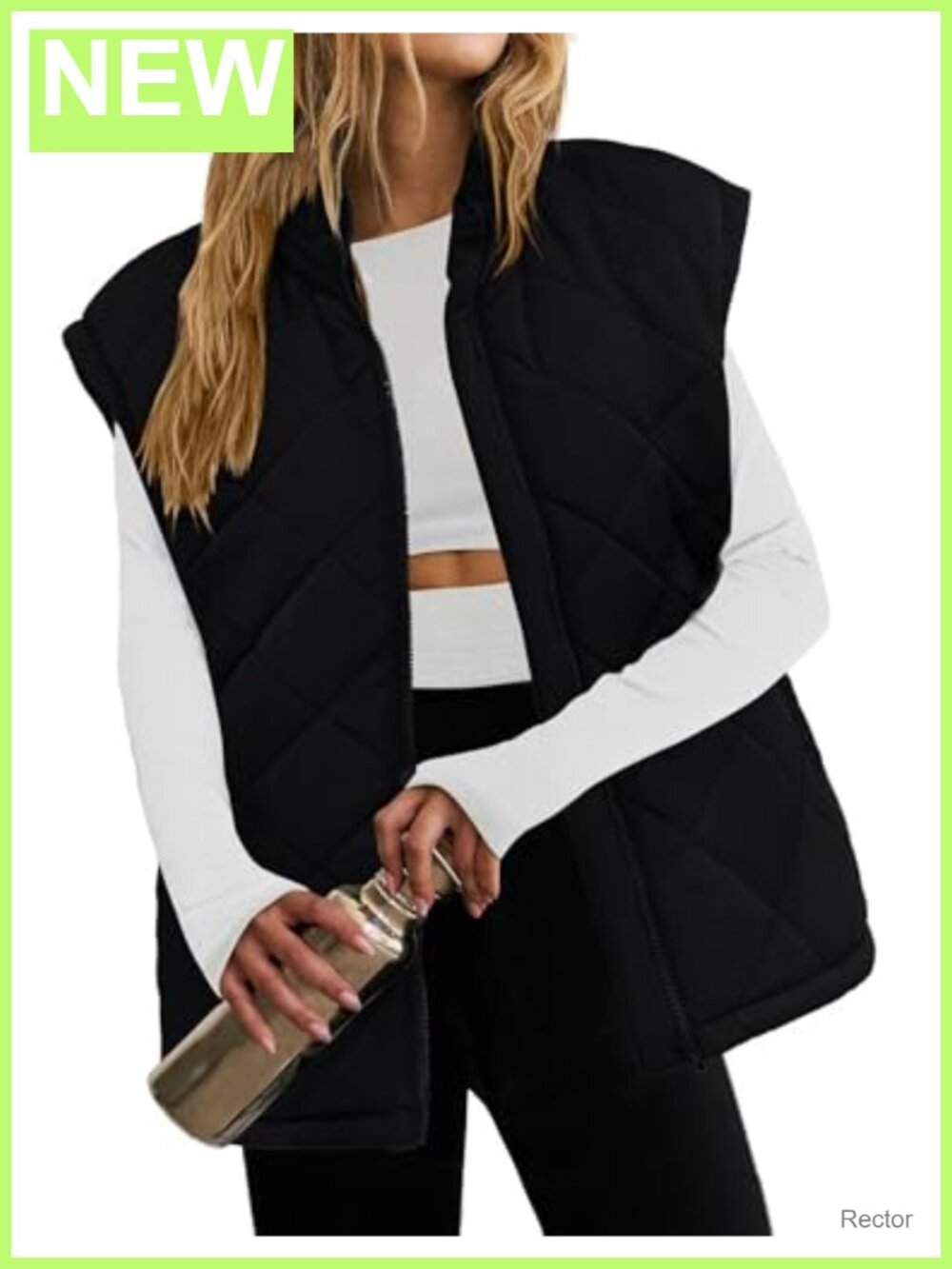 Oversized Quilted Puffer Vest Zip Up Stand Collar Lightweight Warm